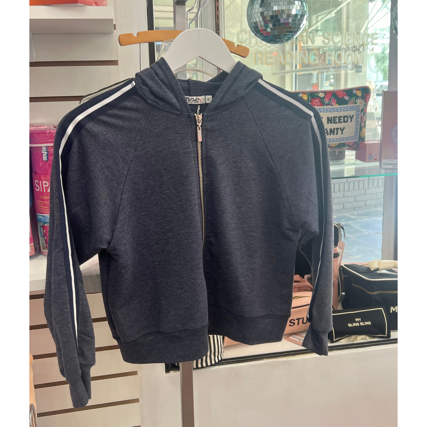 Navy hooded zip jacket w. star