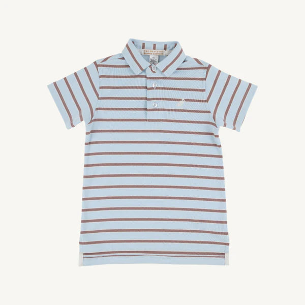 Prim and proper s/s polo - bblue/ppearl/gbbrown stripe