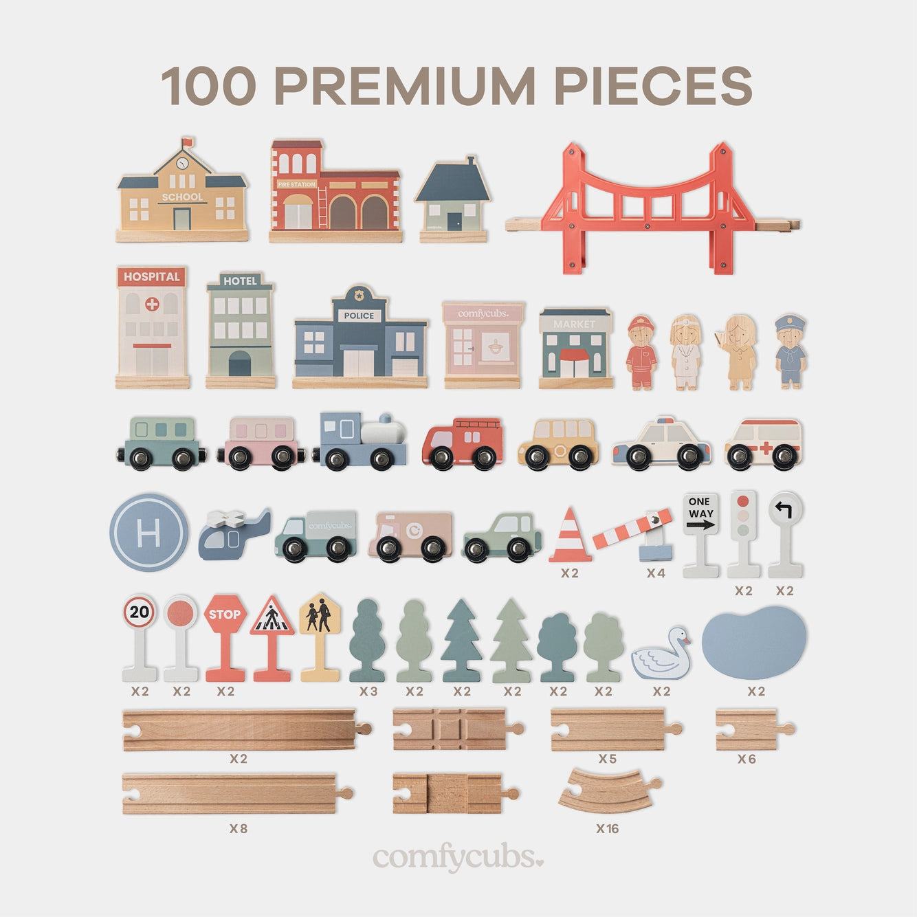 100pc wooden train set