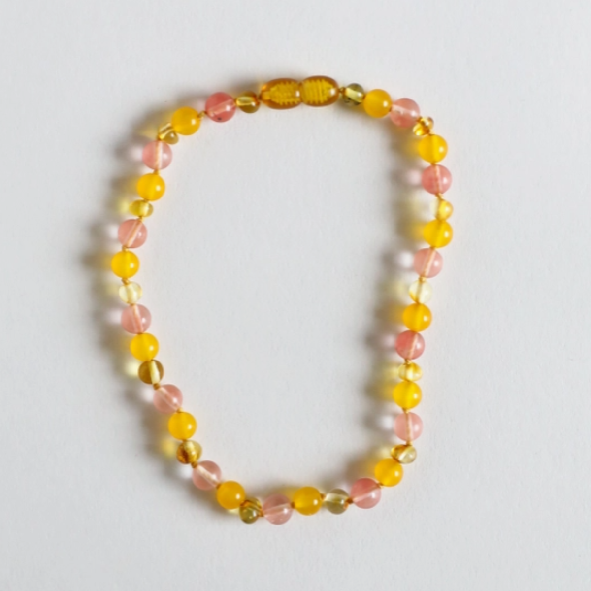Polished Honey Baltic Amber + Honeysuckle Gemstones 11" Necklace