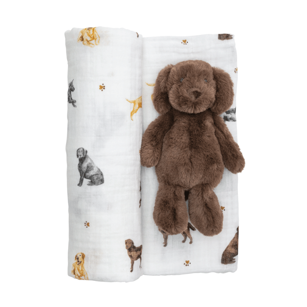 Lab swaddle & rattle set