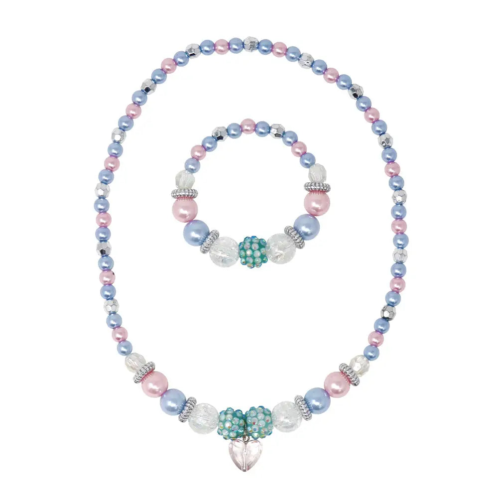 Blue ice princess stretch pearl beaded necklace set