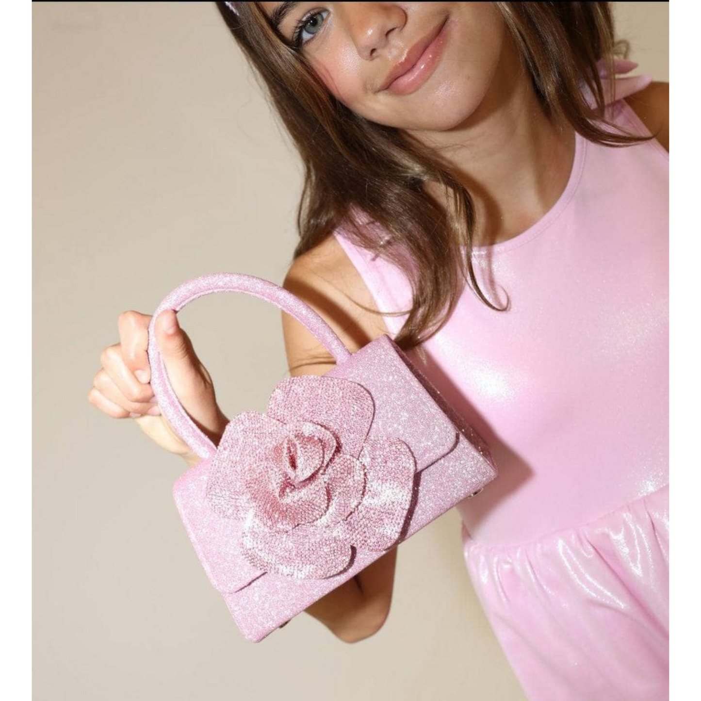 Glittering flower purse - light pink