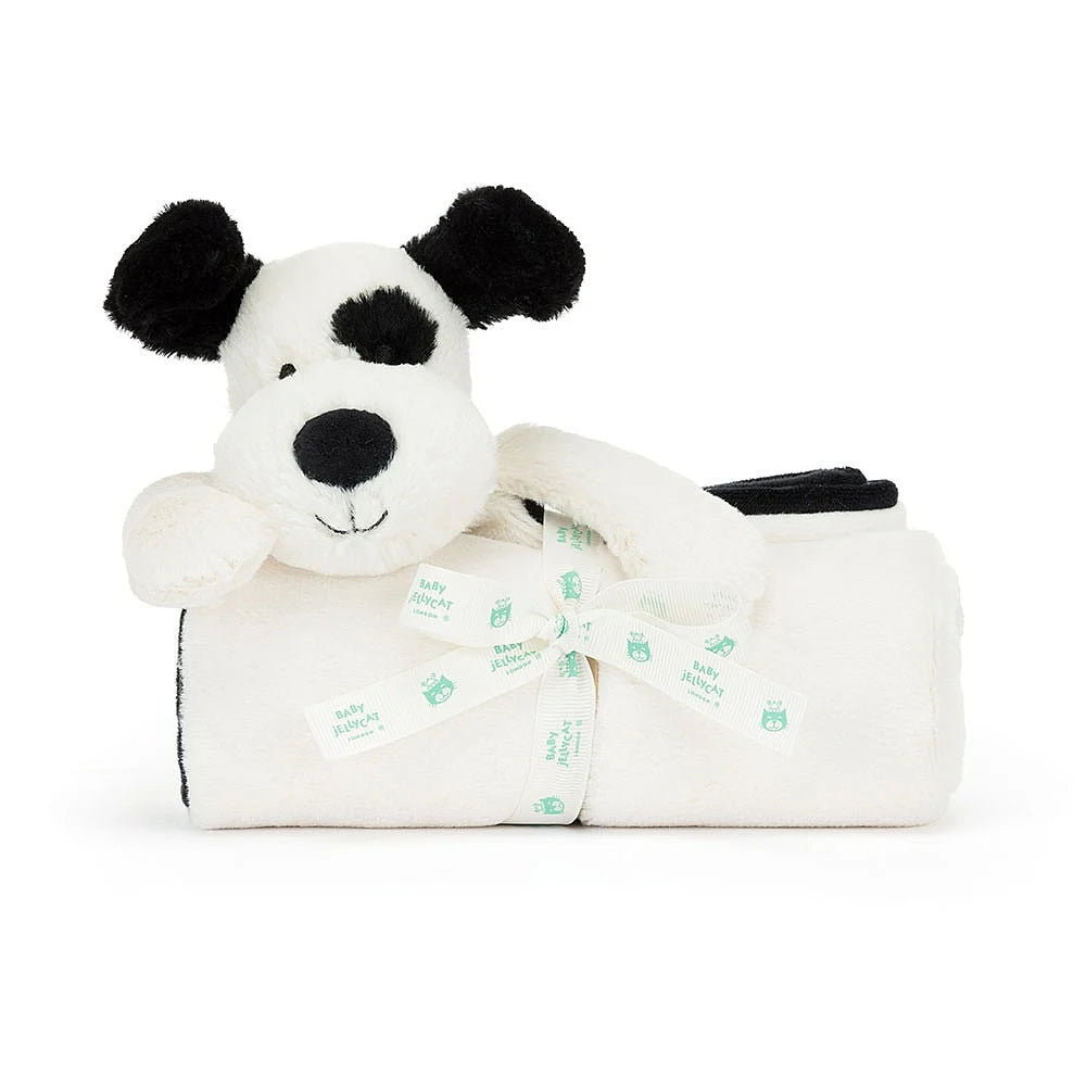 Bashful black & cream puppy blankie