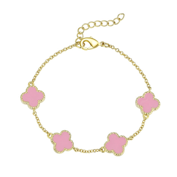 Four leaf clover link bracelet - pink