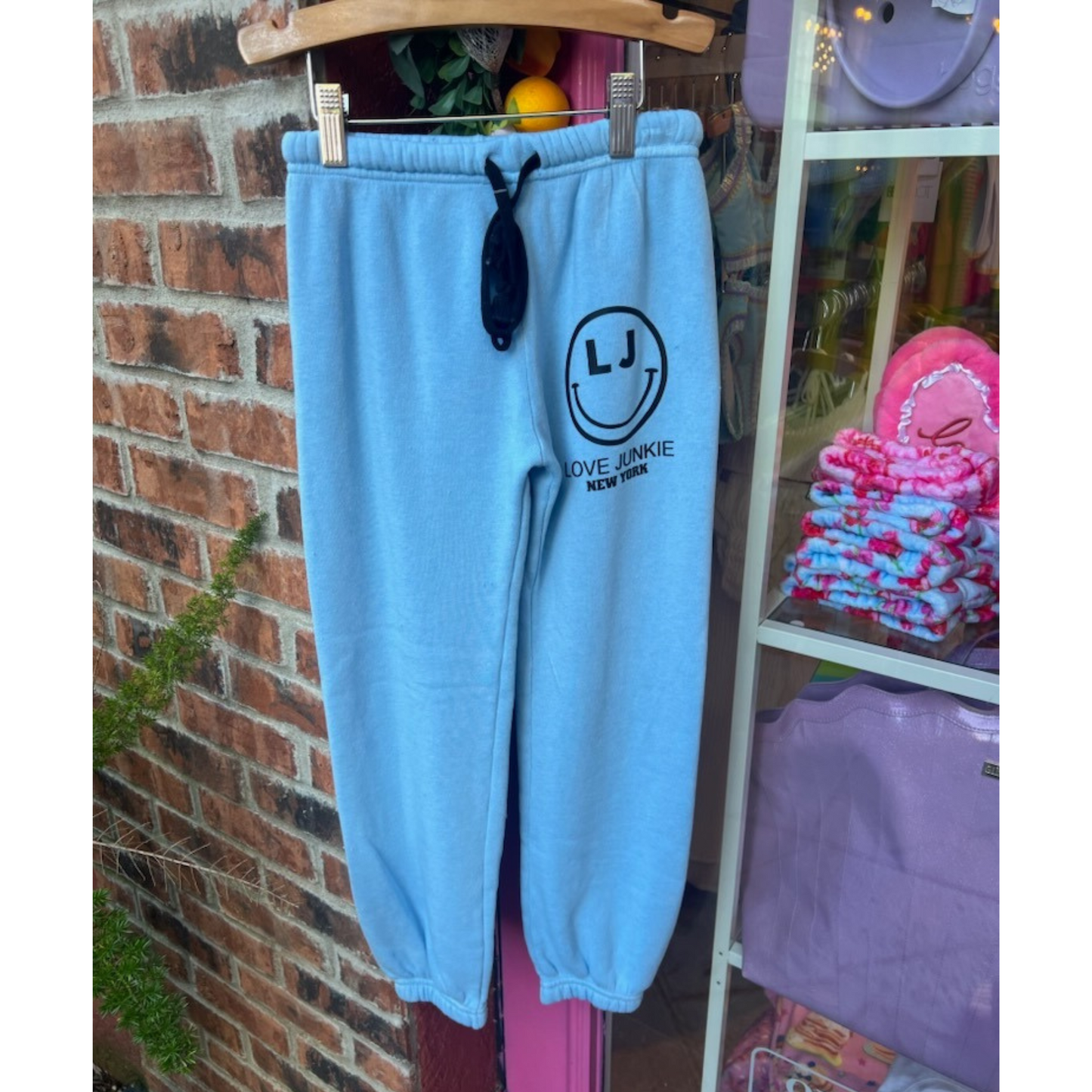 Smile fleece sweatpants - powder blue