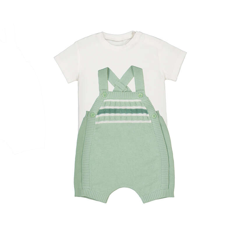 Knit overalls & tshirt - seaweed