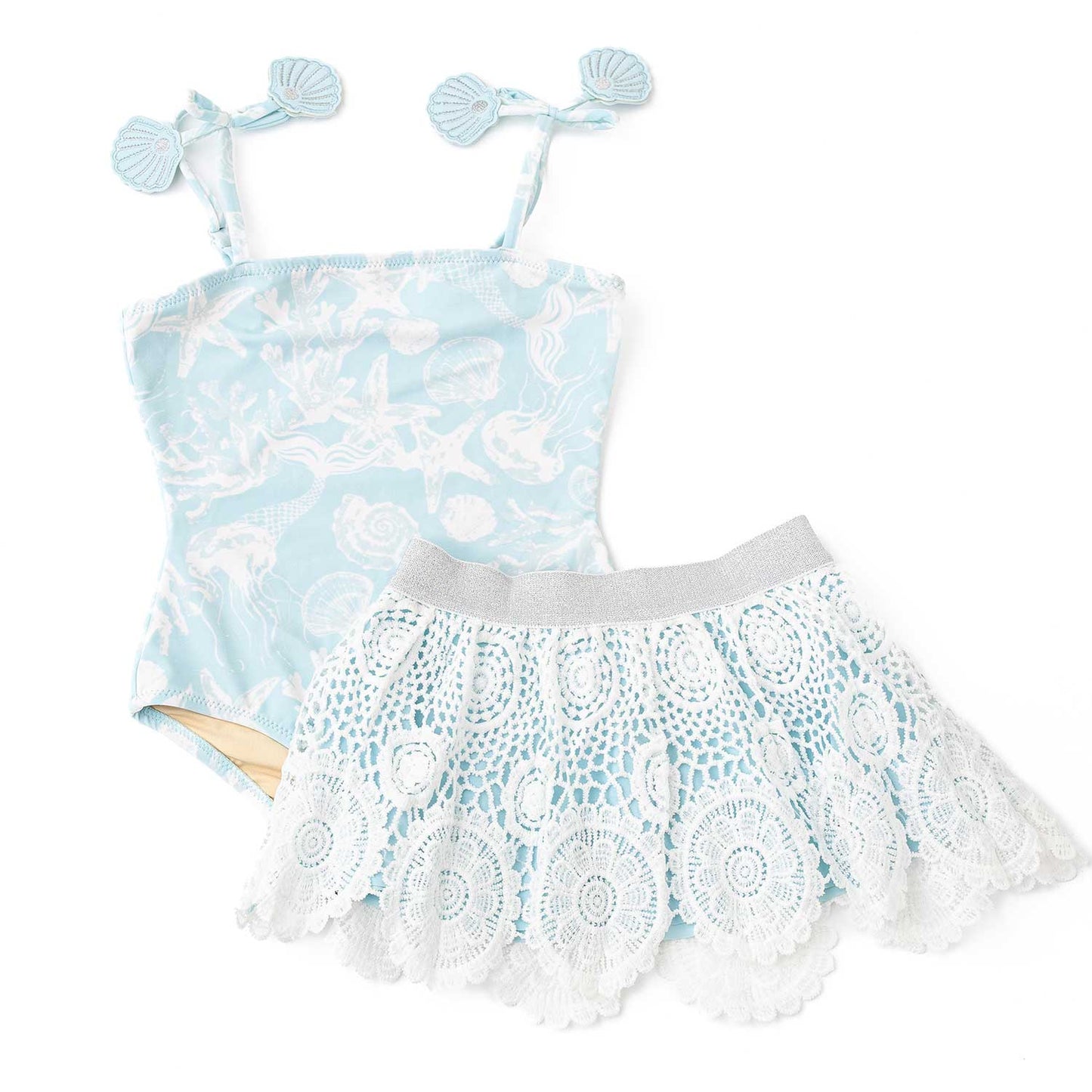 Snorkle splash one piece & crochet skirt