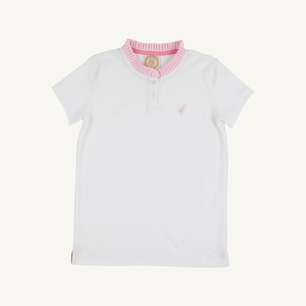 Little miss prim & proper polo - wawhite/pbpink