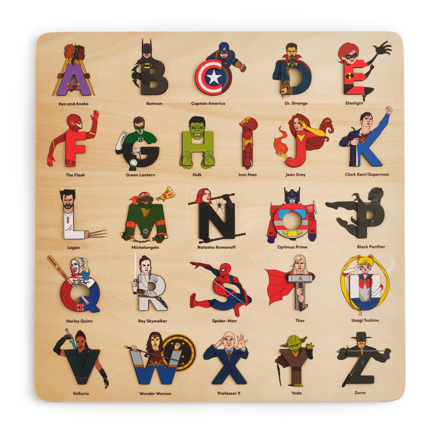 Superhero legends wooden alphabet puzzle