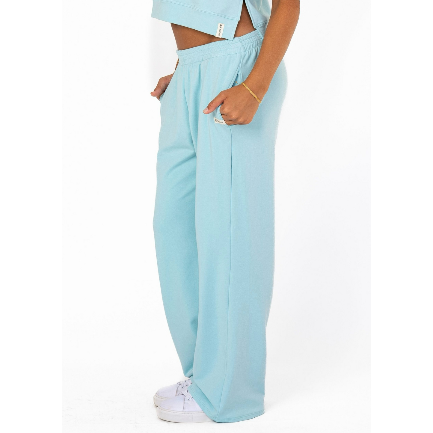 French terry wide leg pants - aqua sky