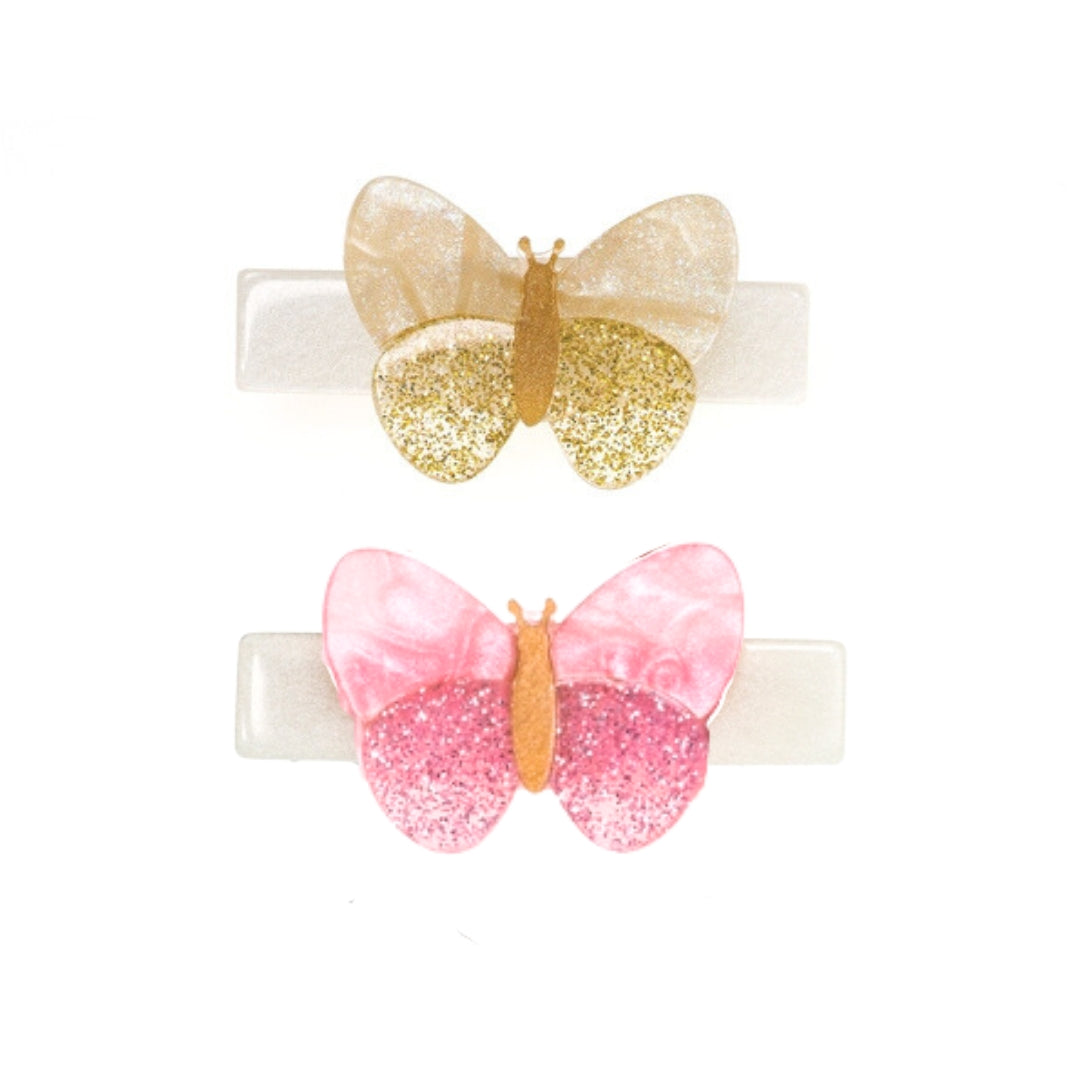 Shimmer butterflies hair clips - pink/gold