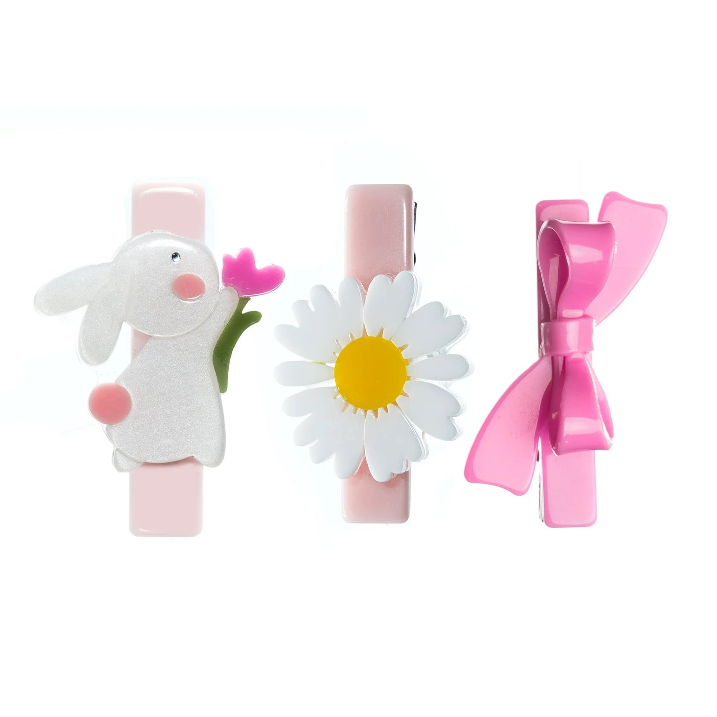 Bunny, daisy, & pink bow hair clips