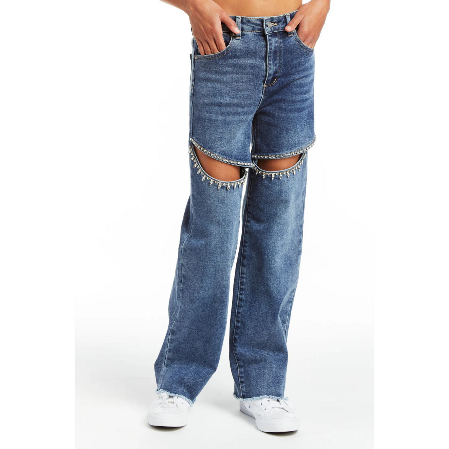 Crystal slit straight jeans