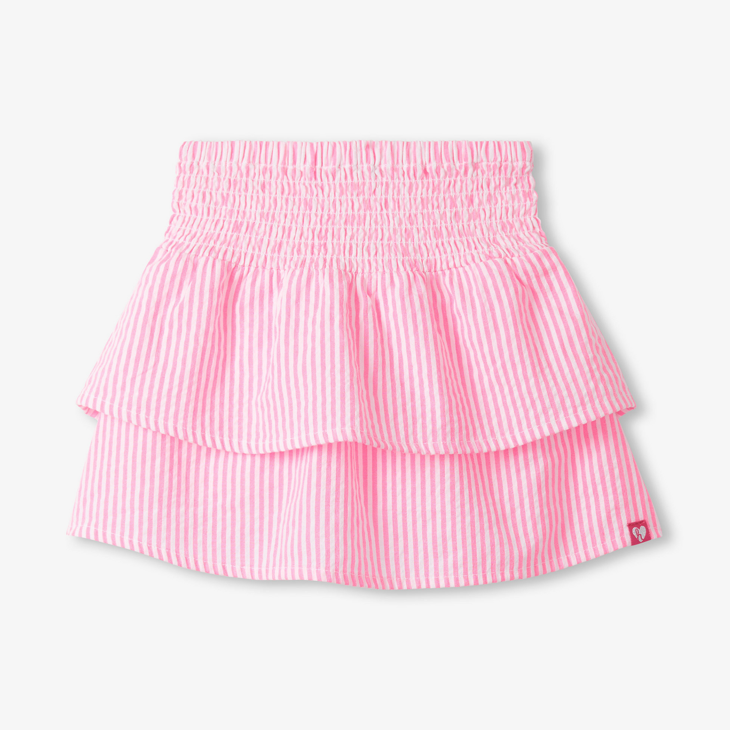 Neon pink seersucker smocked waist skirt