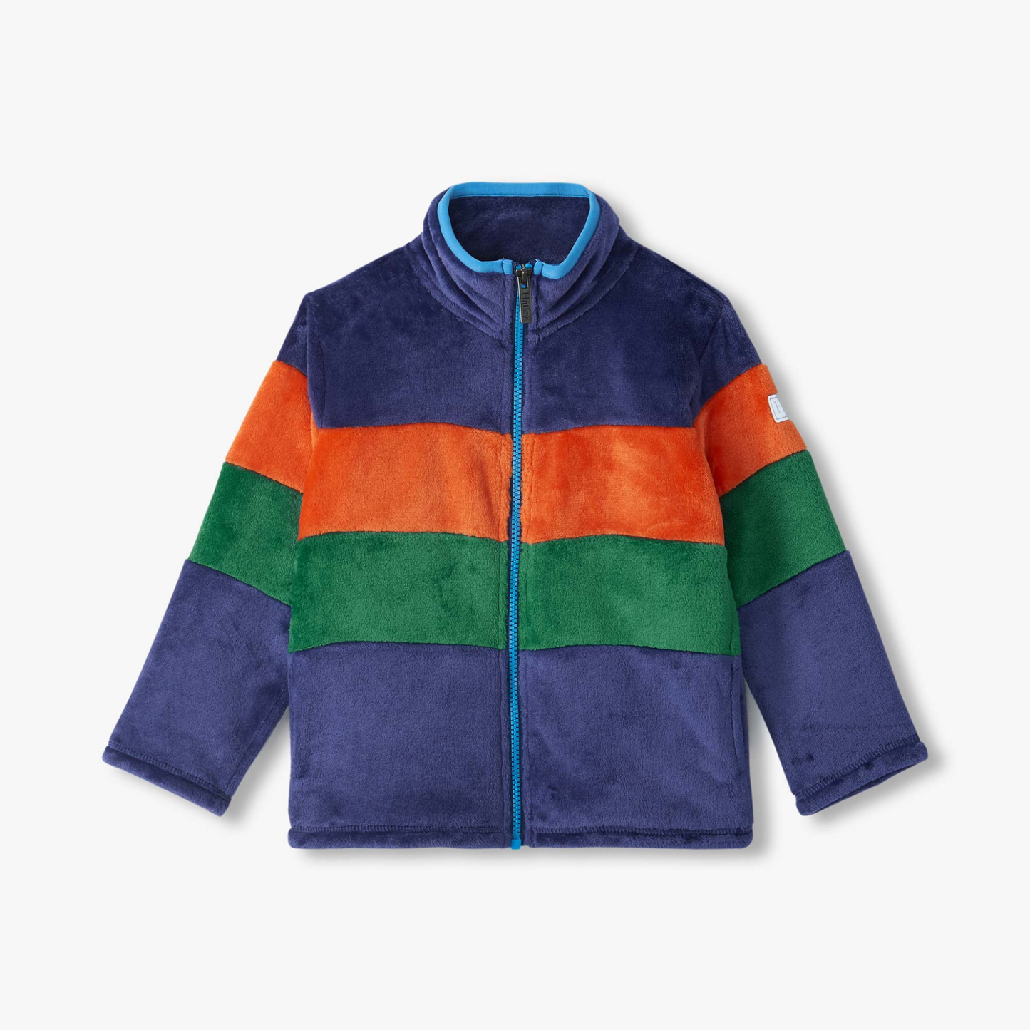 Blue colorblock mockneck fleece jacket