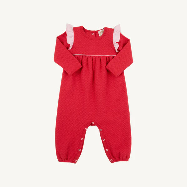 Leigh ann angel sleeve romper - richmond red/palm beach pink