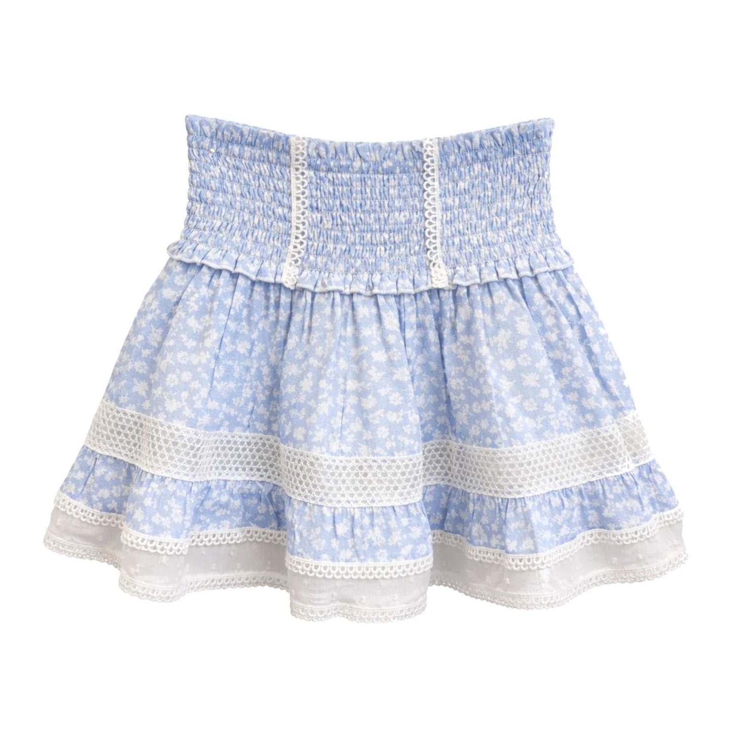 Lara ruffle skirt w. lace trim - blue ditsy floral