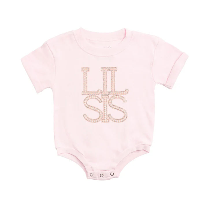 Lil sis pearl patch s/s romper - ballet pink