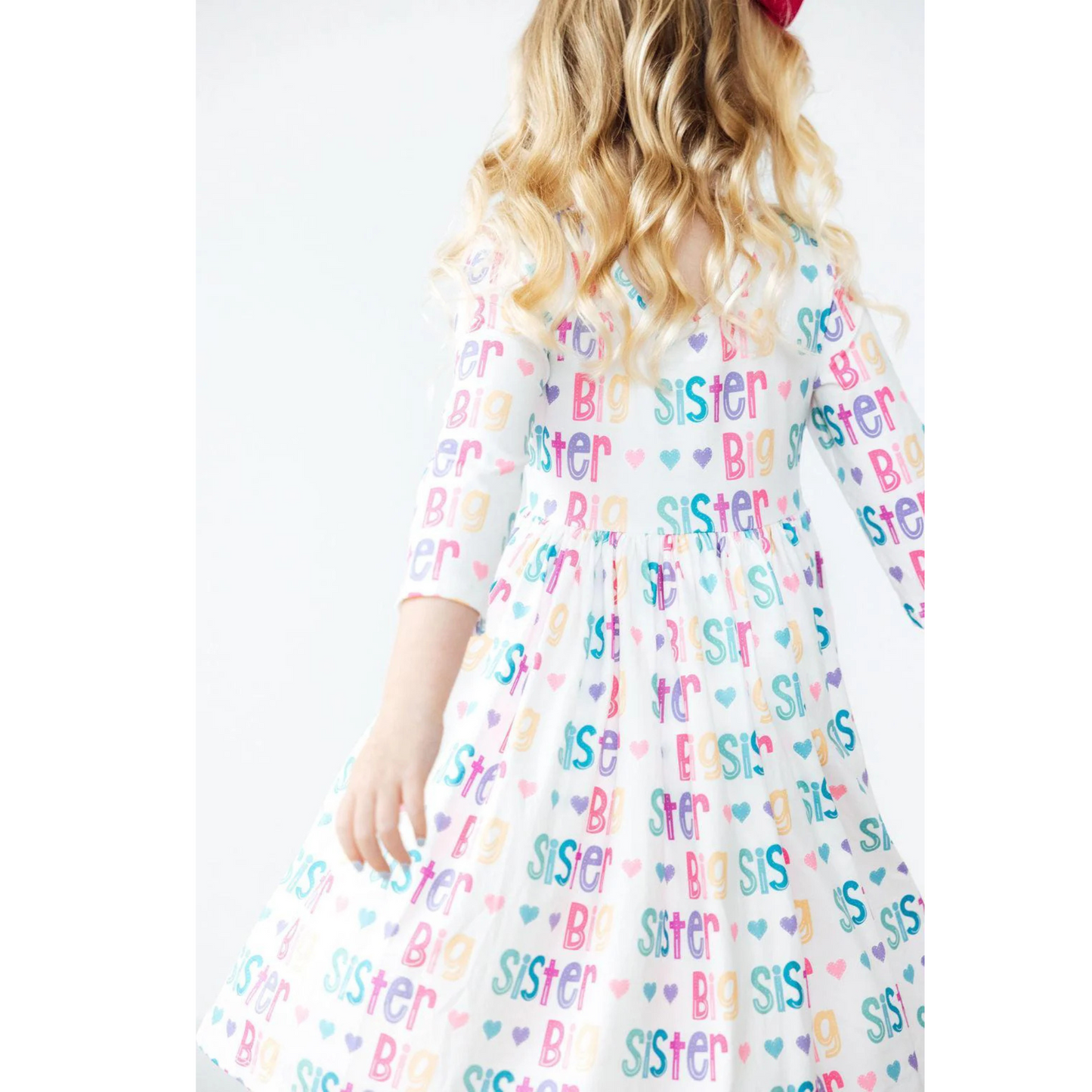 Big sister 3/4 sleeve pocket twirl dress