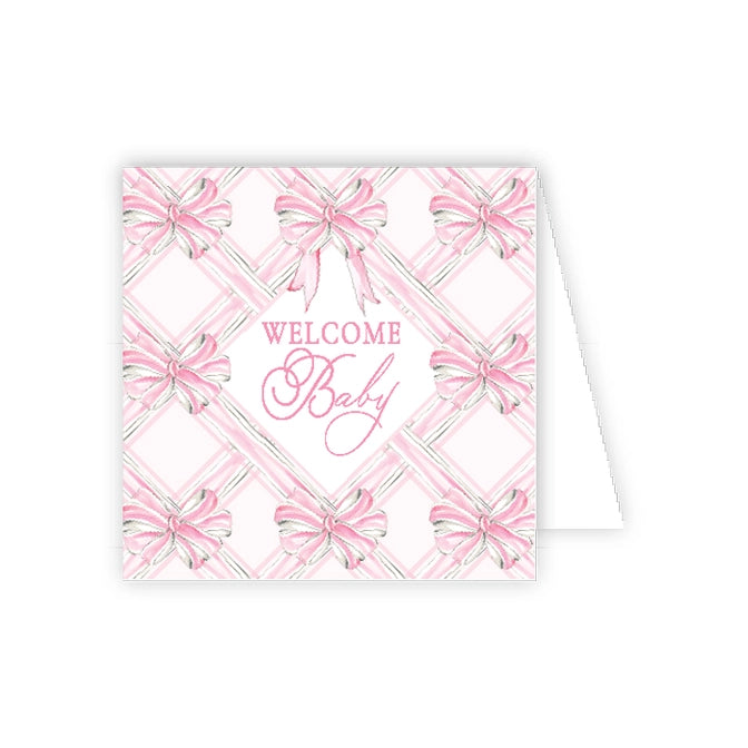 Welcome baby pink bows enclosure card
