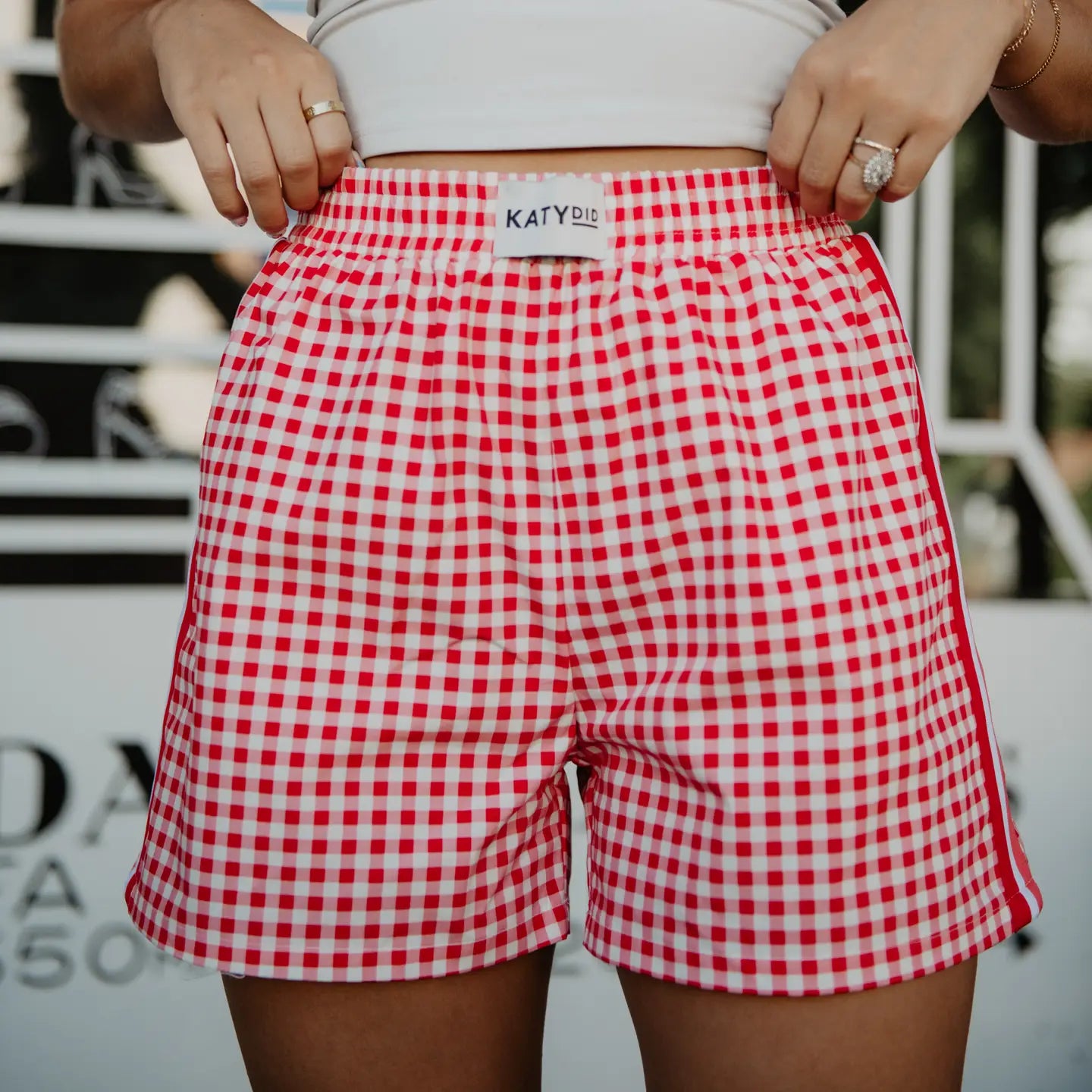 Red plaid boxer shorts