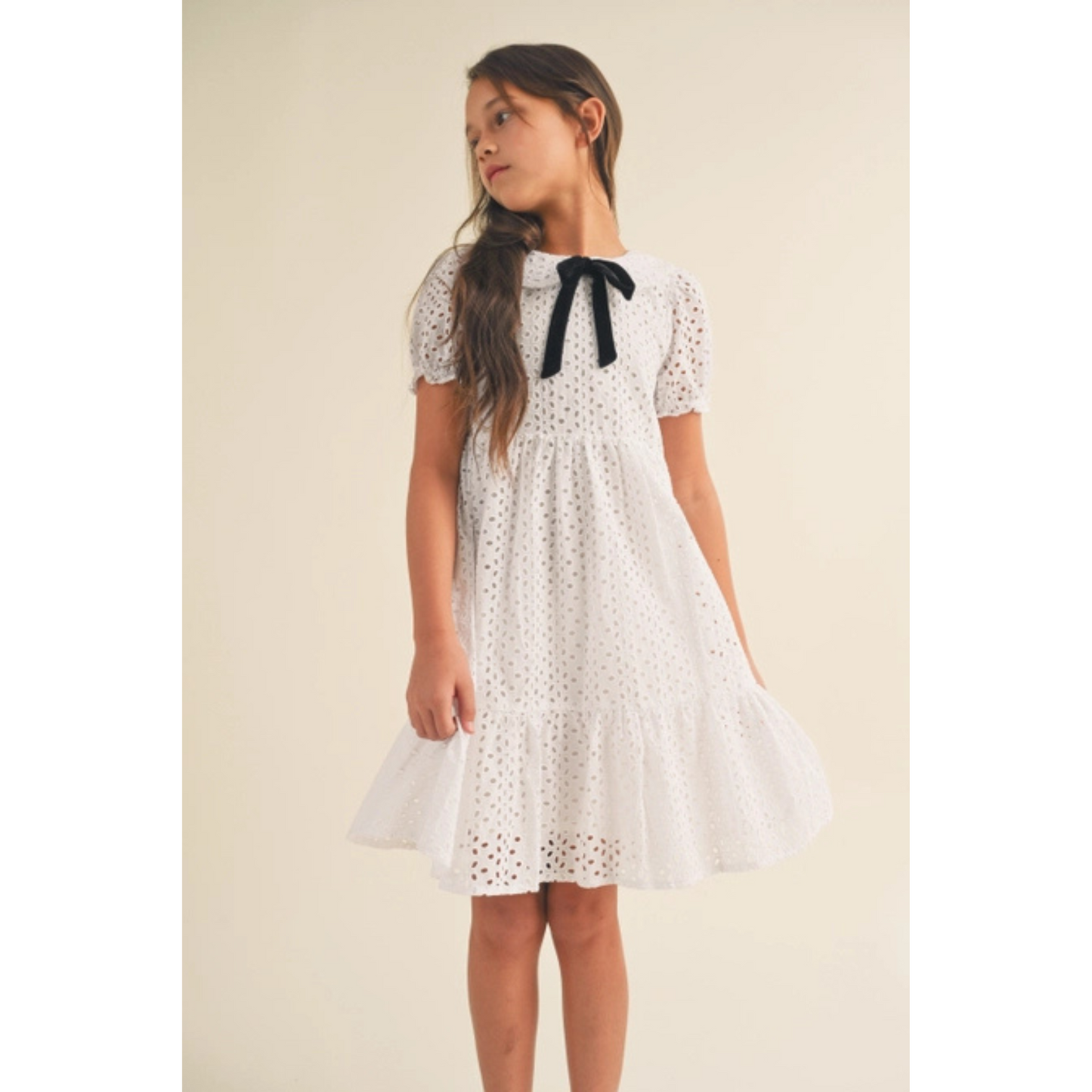 Eyelet puff sleeve dress