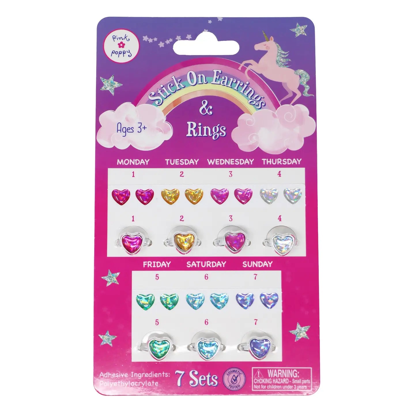 7 day stick on earrings & ring set