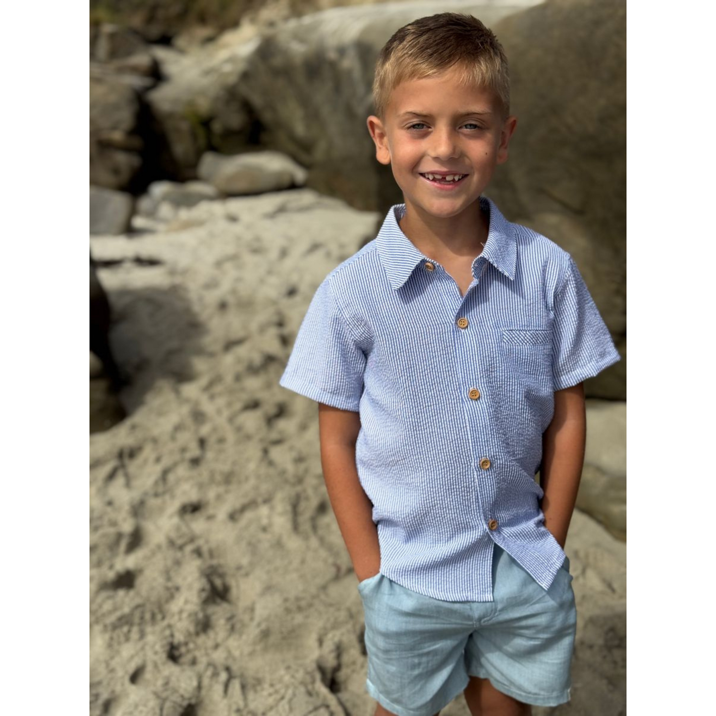 Pale blue seersucker button down