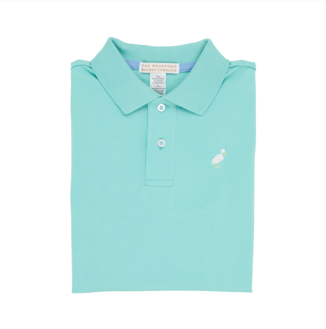 Prim and proper s/s polo onesie - turks teal