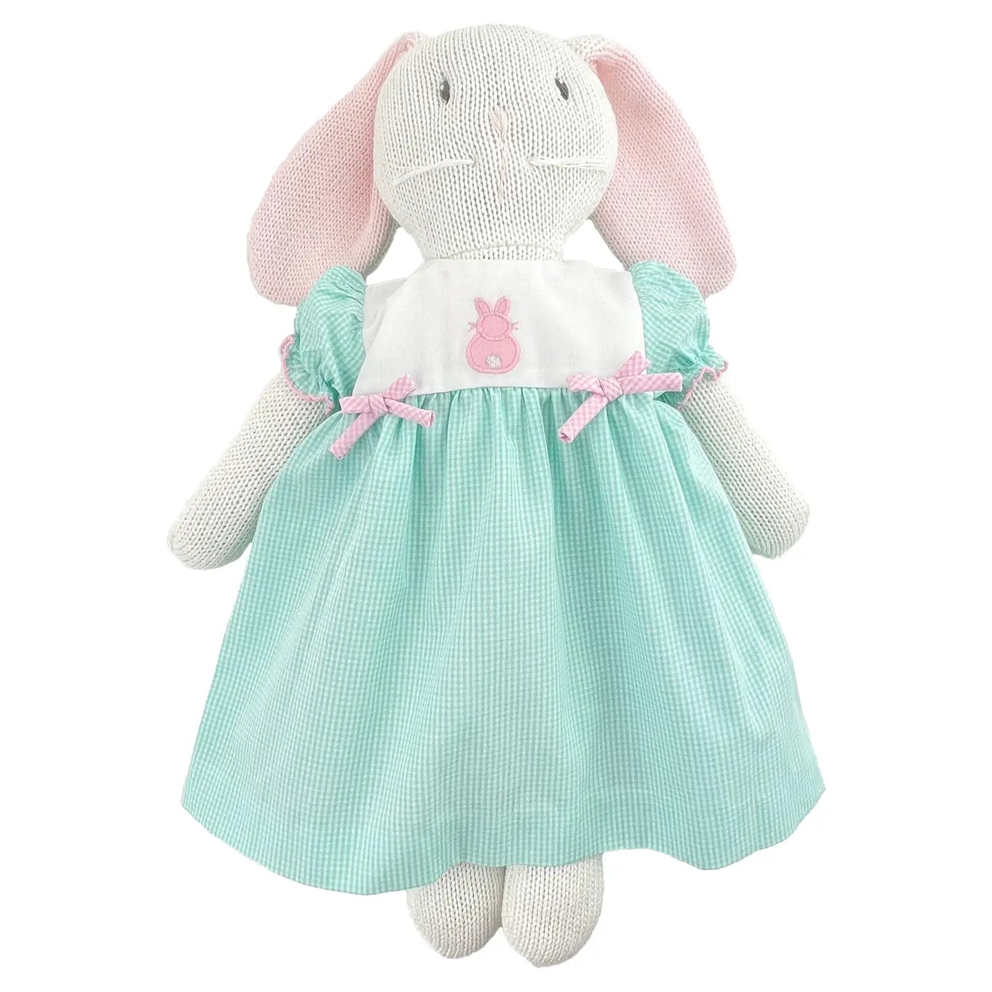 Knit bunny doll w. mint check dress
