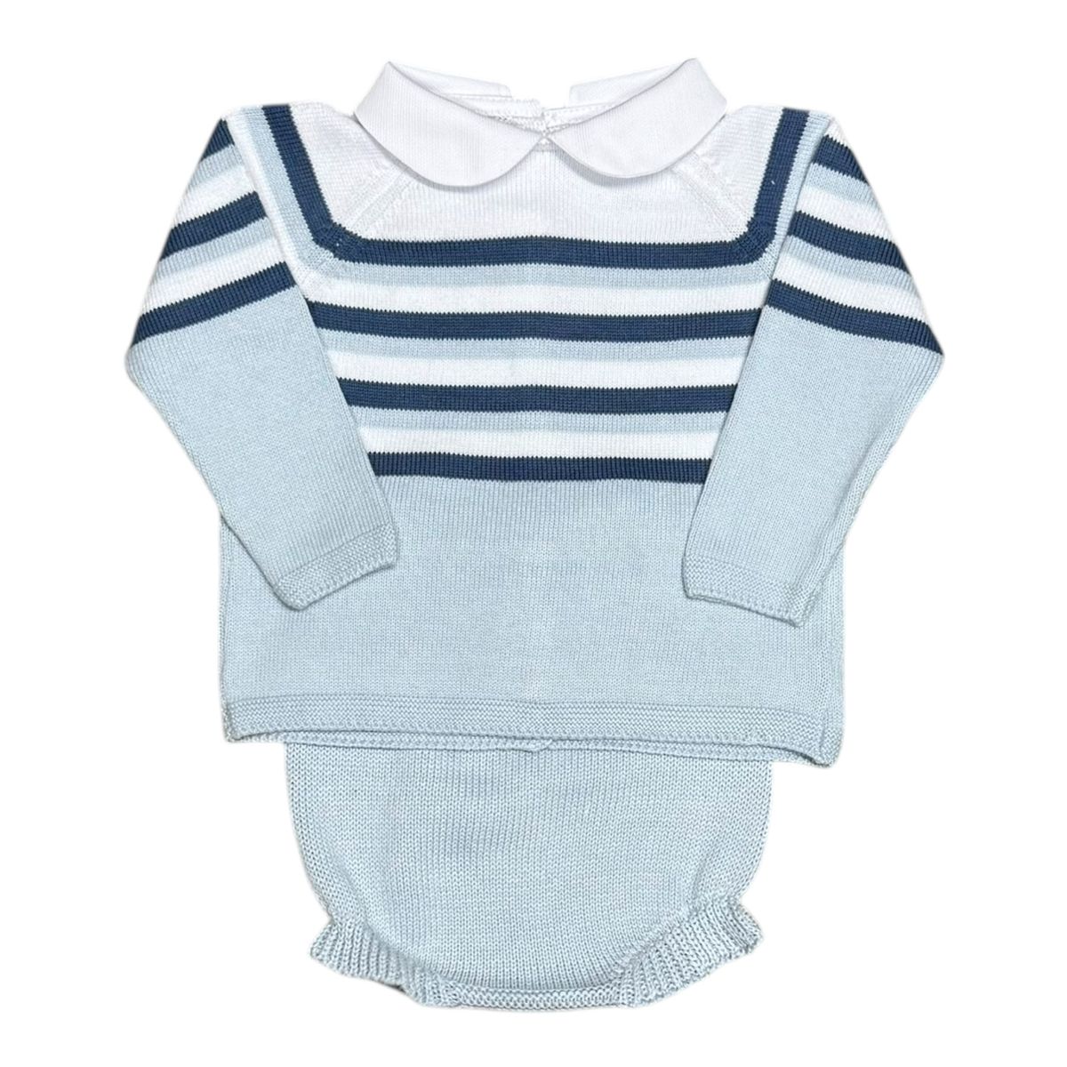 Stripe collar diaper set - light blue