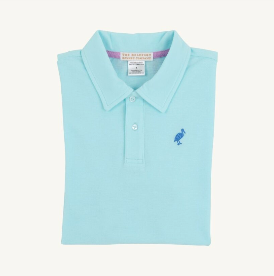 Prim and proper beach polo onesie - edisto egg blue