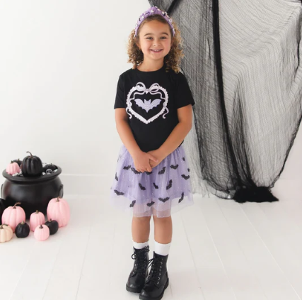Rhinestone Bat Patch Halloween Short Sleeve T-Shirt
