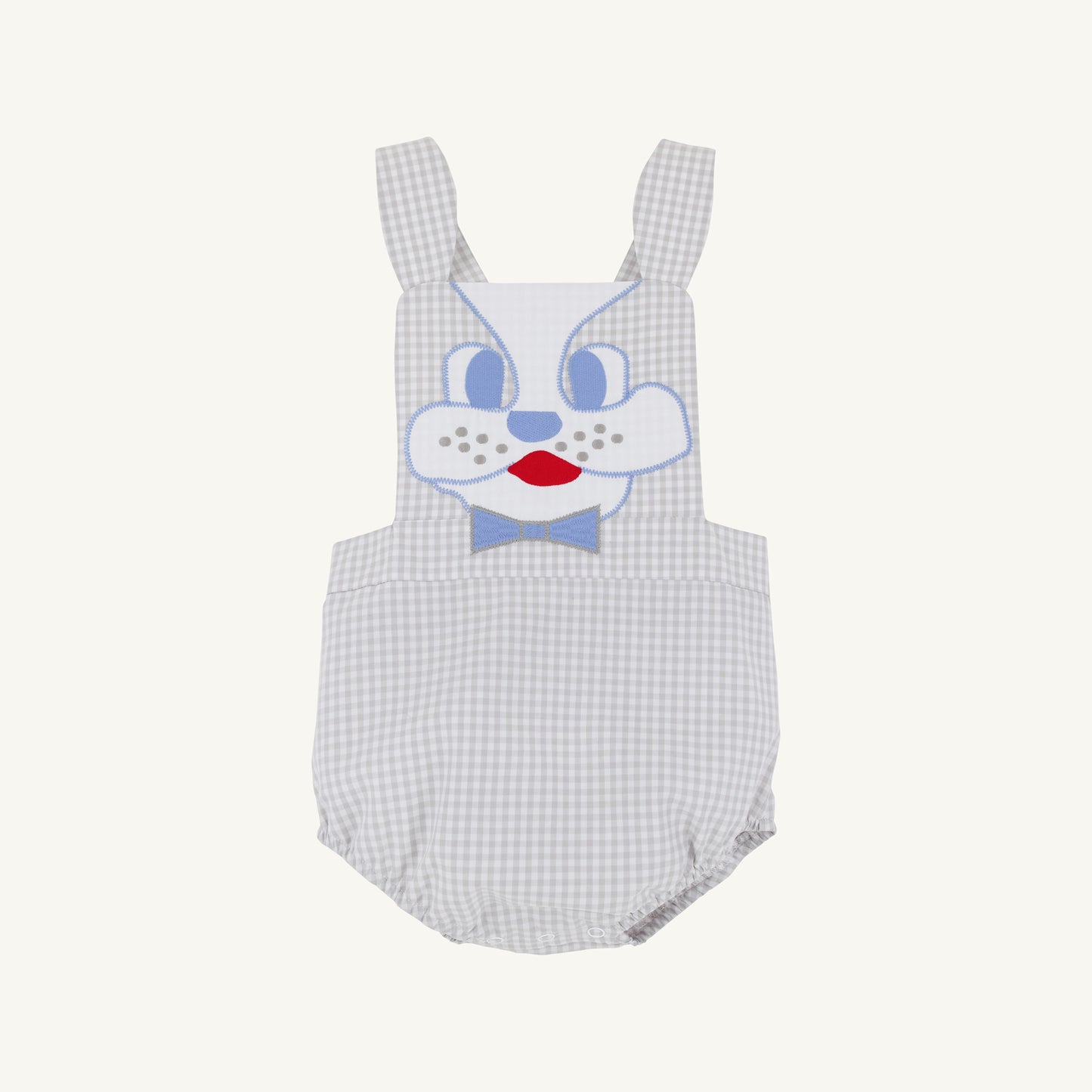 Sayre sunsuit - dog face/grantley gray mini gingham