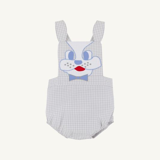 Sayre sunsuit - dog face/grantley gray mini gingham