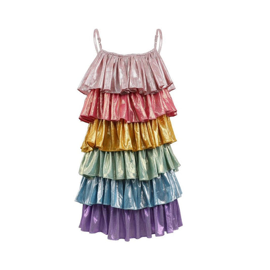 Rainbow metallic tiers dress