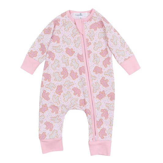 Animal cracker zipper playsuit - pink