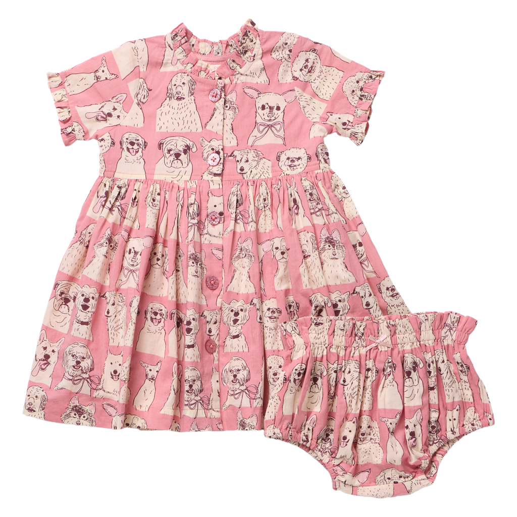Autumn dress set - pink sketched dogs