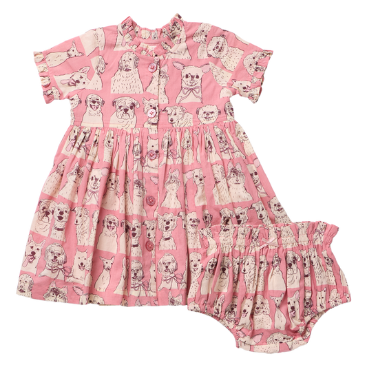 Autumn dress set - pink sketched dogs
