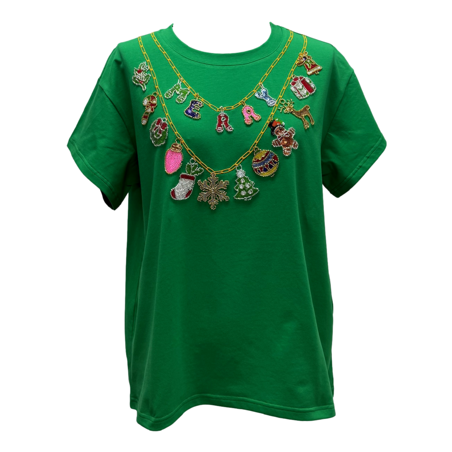 Christmas necklace tee - green