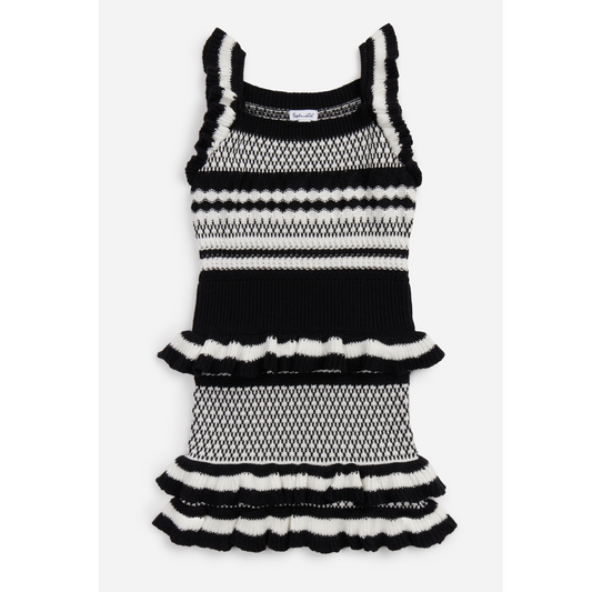 Ruffle sweater dress - black/white