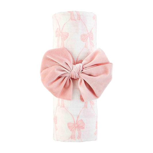 Bow swaddle and headband set
