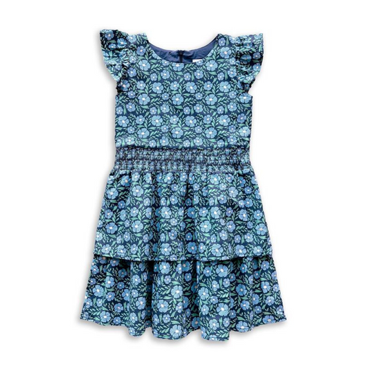 Floral print dress w. waist ruching