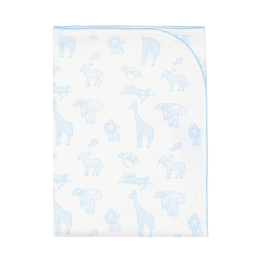 Blue safari receiving blanket