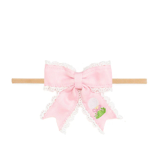 Golf tee embroidered lace bow headband