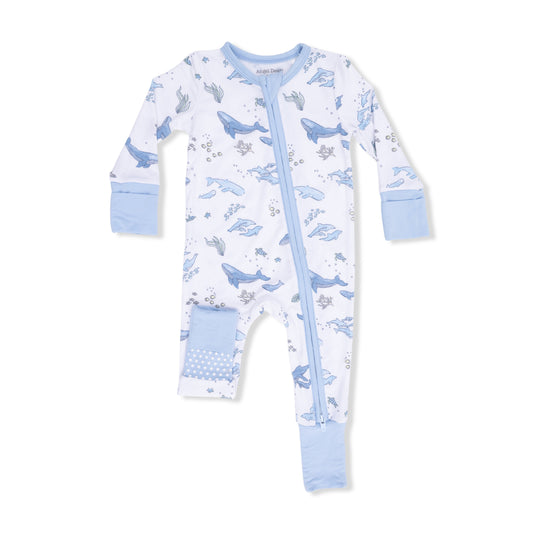 Watercolor blue whales conv romper