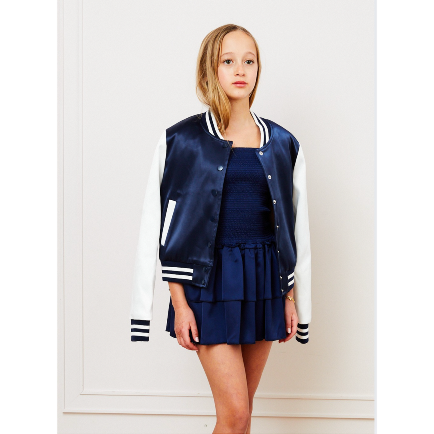 Valley satin varsity jacket - navy & white