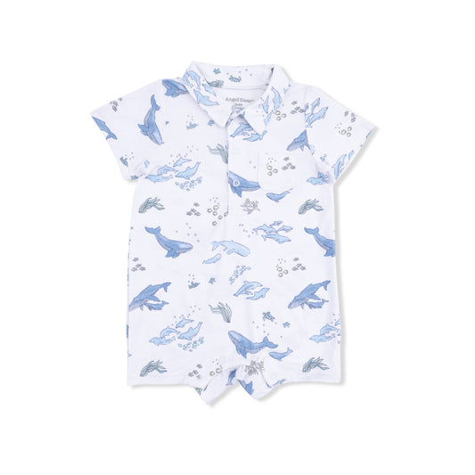 Watercolor blue whales polo shortie