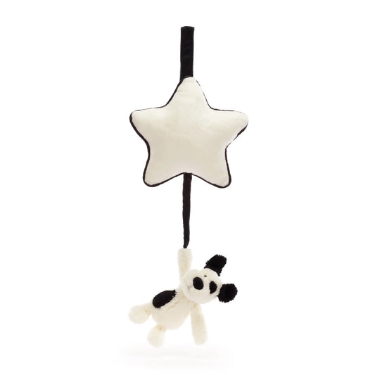 Bashful black & cream puppy musical pull
